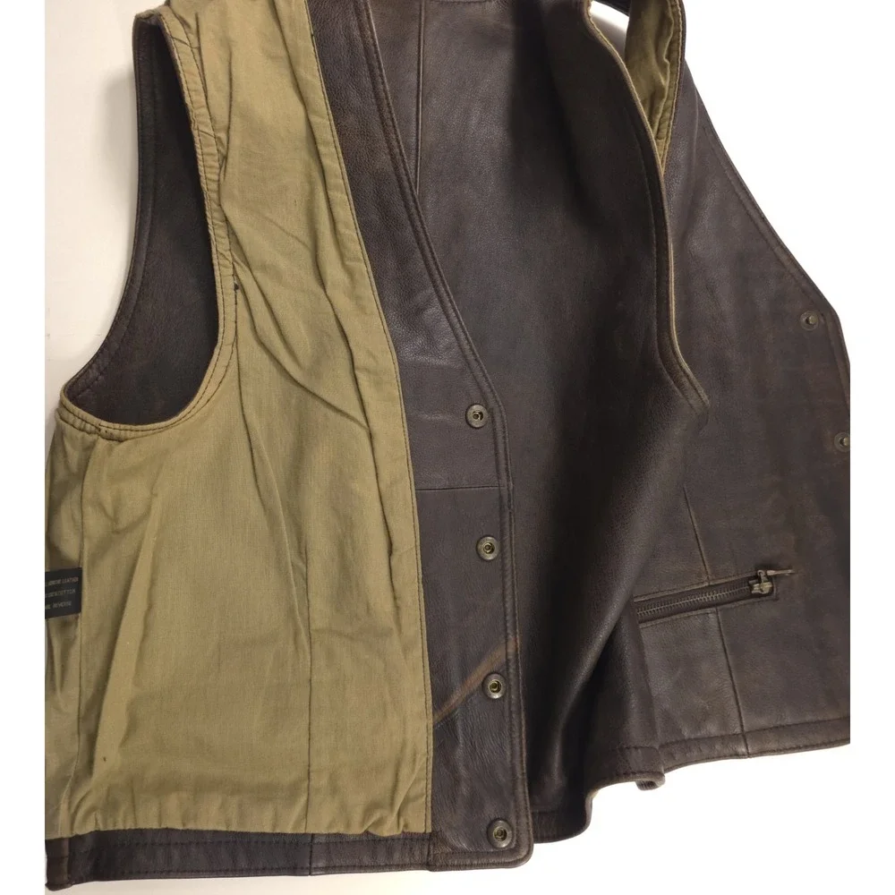 Structure Mens Leather Vest Small Brown Distressed Biker Moto Western‎ Gilet